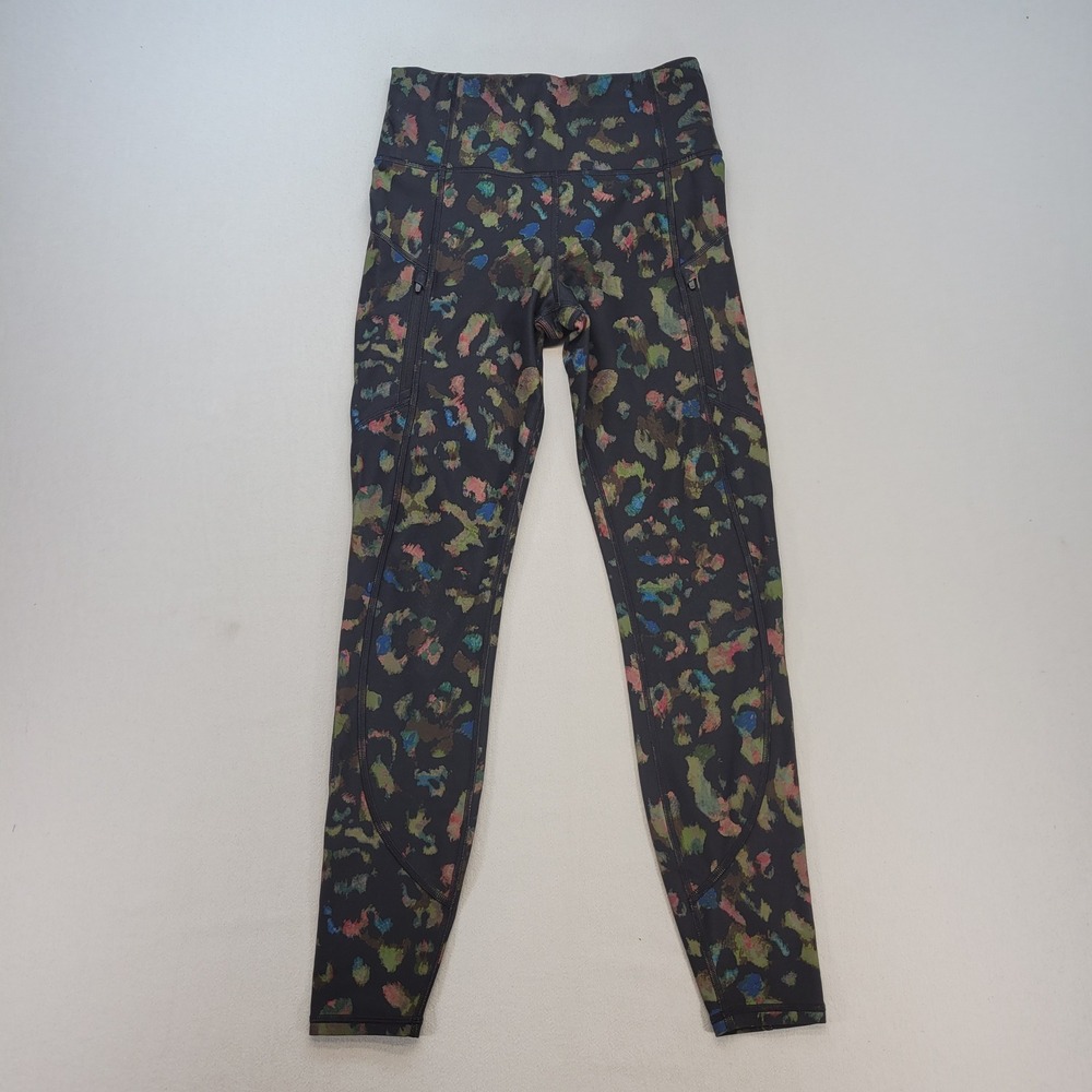 Athleta Rainier Leopard Tight Womens XS Black Multi Print High Rise Zip Pocket